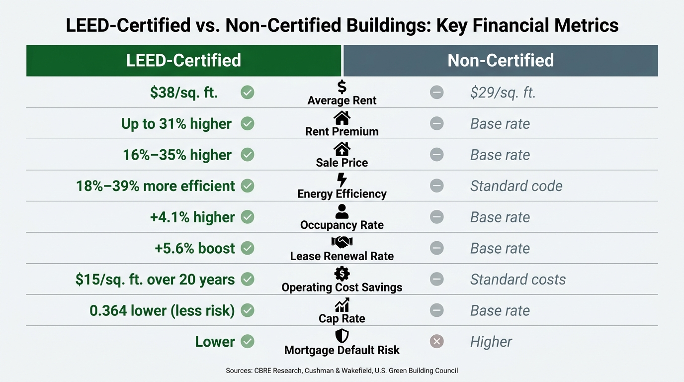LEED-Certified vs. Non-Certified Buildings: Key Financial Metrics