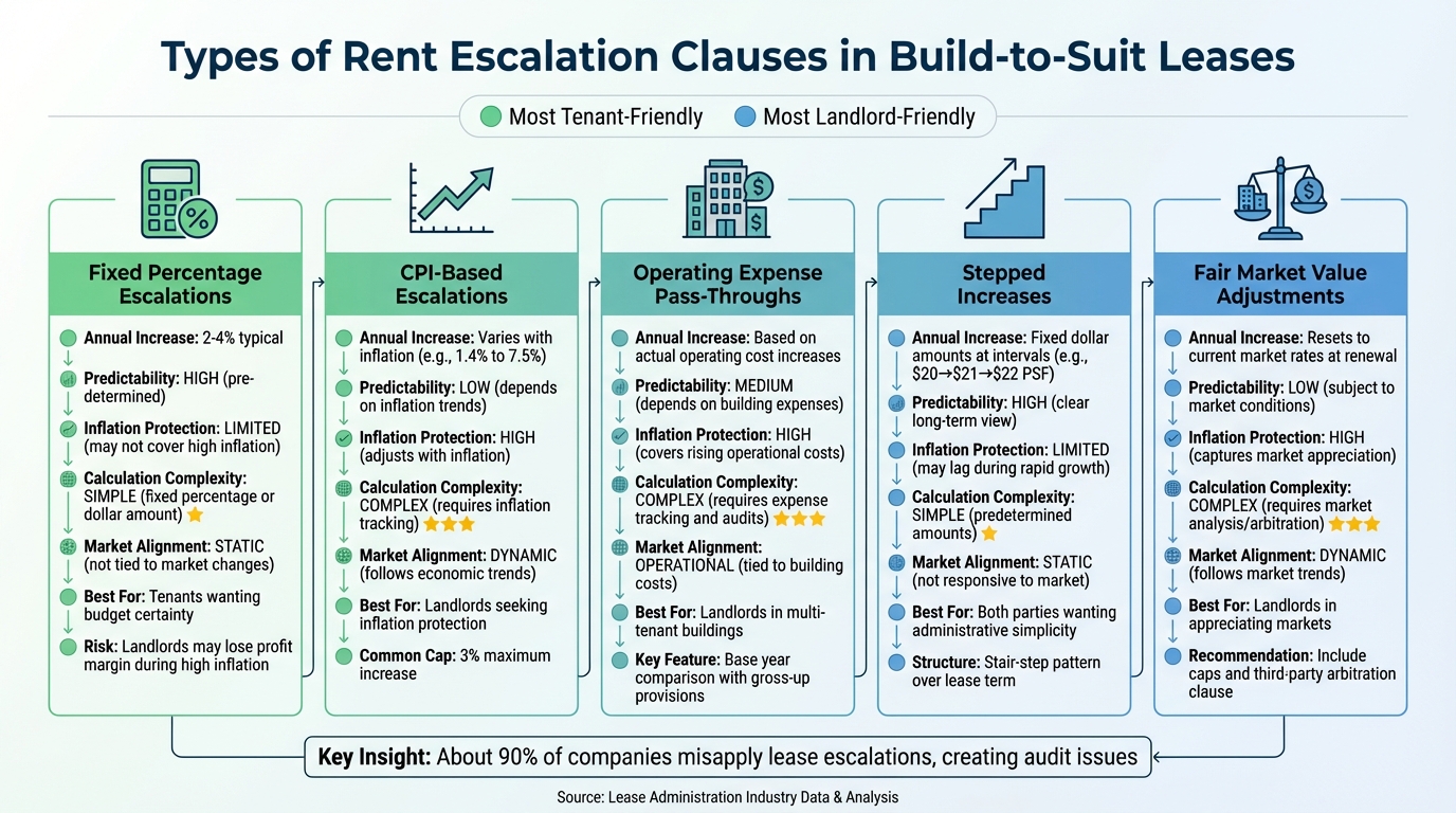 Comparison of 5 Types of Rent Escalation Clauses in Build-to-Suit Leases